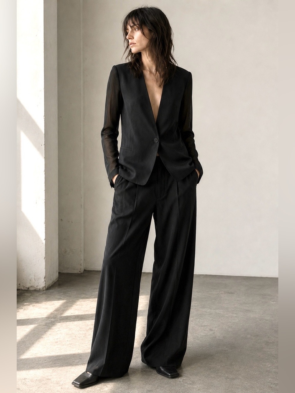 Helmut Lang Minimalist Deep V Sheer Sleeve Blazer Jacket 6